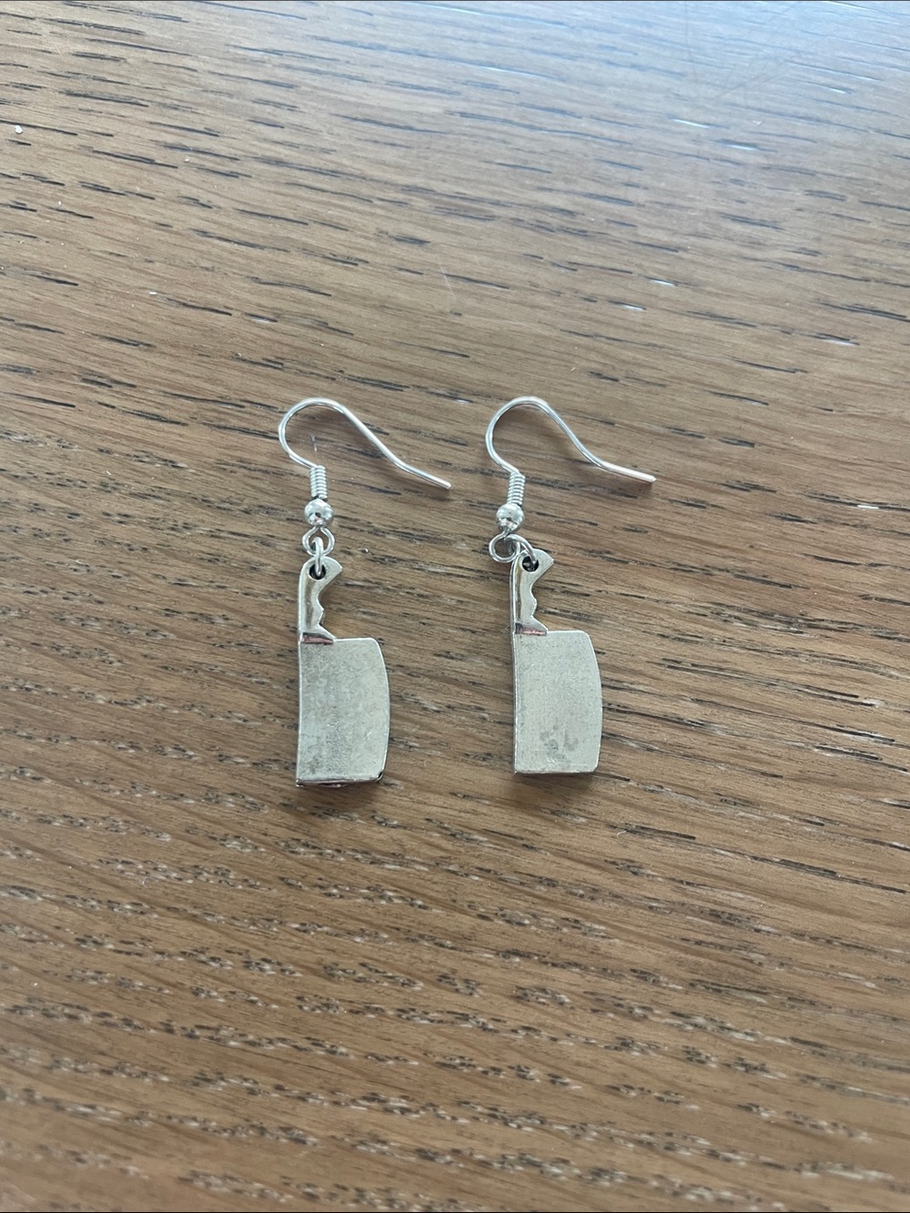 Silver Cleaver Charm Dangle Earrings
